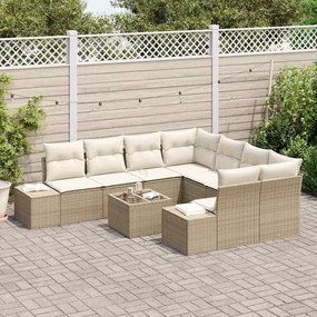 Conjunto de Sofá de Jardim com 9 Peças e Almofadas Bege em Rattan Sint