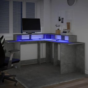 Secretária luzes LED 152x152x91 cm deriv. madeira cinza cimento