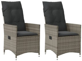 Cadeiras jardim reclináveis 2 pcs c/ almofadões vime PE cinza
