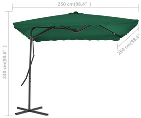 Guarda-sol de exterior com poste em aço 250x250 cm verde