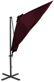 Guarda-sol jardim cantilever c/ poste e luzes LED 300 cm bordô