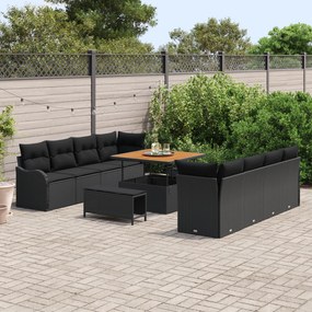 Conjunto de Sofá de Jardim vidaXL 11 Peças com Almofadas Preto Rattan