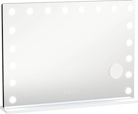 HOMCOM Espelho de maquilhagem Hollywood com 18 lâmpadas LED dimáveis, 3 cores, luz RGB, altifalante Bluetooth, ampliação 10x Branco | Aosom Portugal