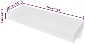 Prateleiras de parede suspensas com gavetas 2 pcs branco 80 cm