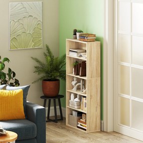 Estante de arrumação 60 x 24 x 133,5 cm com 5 níveis e prateleiras ajustáveis para sala de estar, quarto, escritório, natural