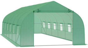 Outsunny Estufa Tipo Túnel 800x300x200cm com 12 Janelas e Porta Enrolável Cobertura de PE 140g/m² e Aço Teto Pontiagudo para Cultivo de Plantas Verduras Verde