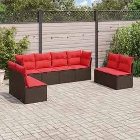 vidaXL 8 pcs conjunto sofás de jardim c/ almofadões vime PE castanho
