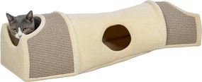 Túnel para gatos, brinquedo para gatos, com 2 compartimentos abertos em sisal, aberturas, para interior, 107 x 38 x 29 cm, bege