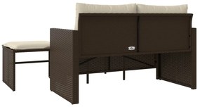 3 pcs conjunto sofás de jardim com almofadões vime PE castanho