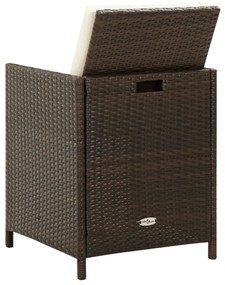 Cadeiras de jardim 4 pcs com almofadões vime PE castanho