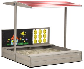 Caixa de Areia de Madeira para Crianças com Teto Ajustável Banco de 2 Assentos Ardósia e Jogo 114x113x110 cm Madeira