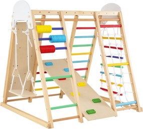 Estrutura de Escalada Infantil 8 em 1, 119 x 115 x 117 cm, Dobrável com Escorrega e Baloiço, Multicolor