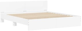 Estrutura de cama com cabeceira e luzes LED 200x200 cm branco