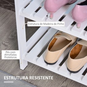 Sapateira de Madeira de 3 Níveis para até 9 Pares de Sapatos para Entrada Corredor Dormitório 70x26x57,5cm Branco