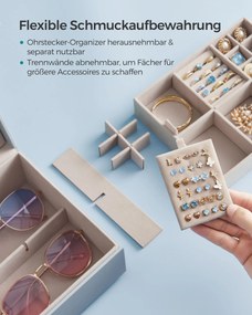 Caixa para joias de 2 níveis com pega 20,5 x 24 x 11 cm – Ideia para presente azul nevoeiro