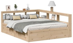 vidaXL Cama com estante sem colchão 140x200 cm pinho maciço