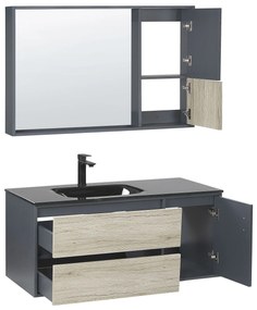 Móvel de casa de banho e espelho castanho claro e cinzento 100 cm TERUEL Beliani