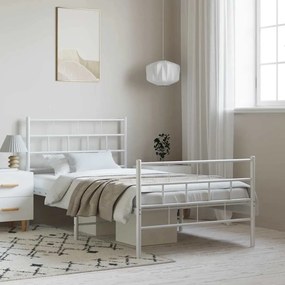 Estrutura de cama com cabeceira e pés 100x190 cm metal branco