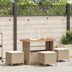 Conjunto de Jantar de Jardim em 4 Peças com Almofadas Bege em Rattan Sintético e Acácia