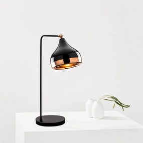 Conjunto de Candeeiro e Lâmpada de Mesa Yildo – Preto e Cobre – Chande