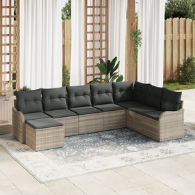 Conjunto de Sofás de Jardim VidaXL com 8 Peças e Almofadas Cinza Claro