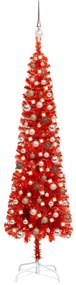 3078082 vidaXL Árvore de Natal fina com luzes LED e bolas 180 cm vermelha