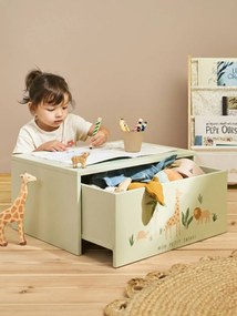 Mesa de atividades com baú de arrumação bege