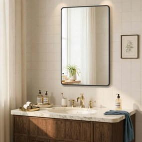 Espelho de casa de banho de parede retangular 91 x 61 cm com moldura de alumínio Preto