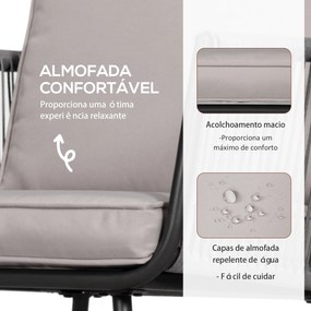 Conjunto de Móveis de Jardim de Vime 3 Peças Incluí 1 Mesa de Centro e 2 Poltronas com Almofadas Acolchoadas Cinzento