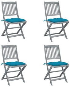 vidaXL Cadeiras exterior dobráveis c/ almofadões 4 pcs acácia maciça