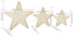 Estrelas de Natal com luzes LED 3 pcs ext./int. arame dourado