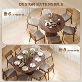 Mesa de Jantar Extensível (CADEIRAS NÃO INCLUIDAS), 150 x 110 x 75 cm, para 6 a 8 Pessoas, Cor Nogueira