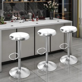 Banco de bar giratório ajustável com apoio para os pés, pega e base 82 cm Cadeira de bar em aço inoxidável para cozinha Cafetaria Prata