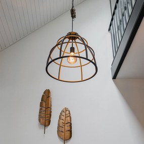 Candeeiro de suspensão industrial cinzento escuro com madeira 47 cm - Arthur