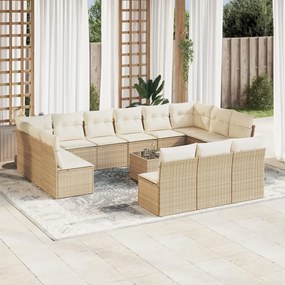 vidaXL 14 pcs conjunto de sofás p/ jardim com almofadões vime PE bege