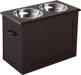 Comedouro Elevado para Cães com 2 Tigelas de Aço Inoxidável e Espaço de Armazenamento Oculto 60x30x41 cm Castanho Escuro