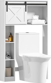 Móvel de arrumação 80 x 17 x 128 cm para colocar por cima da sanita com porta de correr, prateleira ajustável, branco
