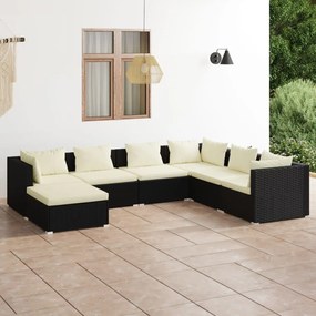 7 pcs conjunto lounge de jardim c/ almofadões vime PE preto