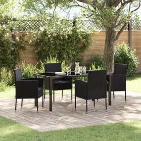 vidaXL Conjunto de Jantar Jardim com Almofadas Pretas em Rattan Poliéster
