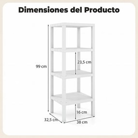 Estante de plástico cozinha com 4 níveis 38 x 32,5 x 99 cm, estante organizadora estreita e multifuncional, montagem sem ferramentas, para casa de ban