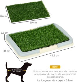 Caixa de areia para cães com tapete de relva artificial, tabuleiro e painel de rede, 46,5 x 34 cm