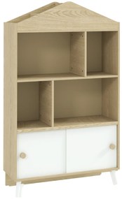 AIYAPLAY Estante Infantil com 4 Compartimentos Estante de Livros para Crianças com Prateleiras Abertas e Armário 80x30x140,5 cm Branco e Madeira