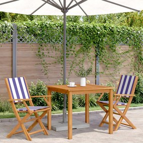 Cadeiras jardim 2 pcs madeira acácia maciça/tecido azul/branco