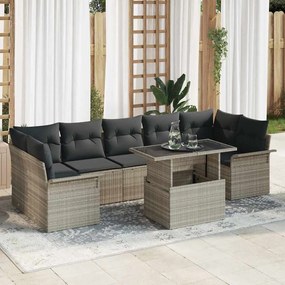 vidaXL Conjunto de sofá de jardim com 8 peças e almofadas cinza claro em rattan sintético.