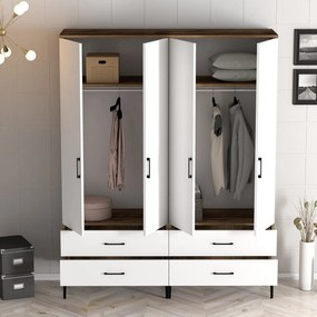 Roupeiro Kumsal TT – Nogueira e Branco – 160 cm x 47,5 cm x 201,4 cm