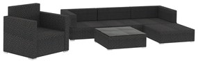6 pcs conjunto lounge de jardim c/ almofadões vime PE preto