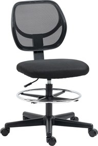 Cadeira de escritório com assento alto em malha, altura ajustável entre 50 e 70 cm, com apoio para os pés giratório a 360°, na cor preta