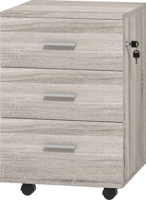 Bloco de Gavetas com 3 Gavetas Bloco de Gavetas de Escritório com Rodas Fechadura 2 Chaves Arquivado 40x40x61,5 cm Cinzento