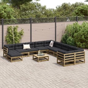 12 pcs conjunto sofás de jardim madeira de pinho impregnada