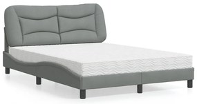 Cama com colchão 140x190 cm tecido cinzento-claro